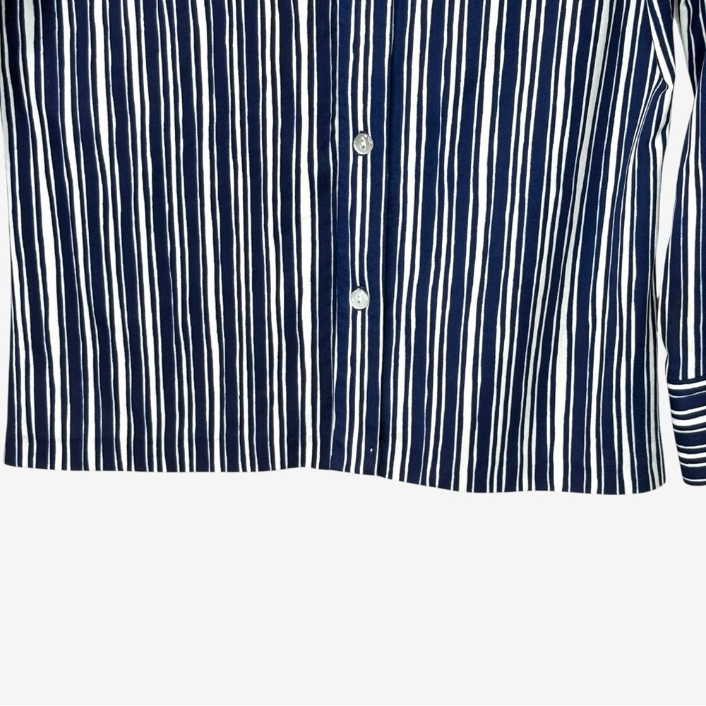 Vintage 90s Office Siren Pinstripe Jersey Top • Shrunken Fitted Button Up - Picture 5 of 6